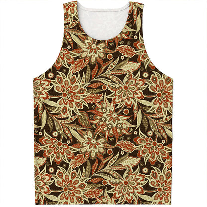 Vintage Brown Bohemian Floral Print Men's Tank Top