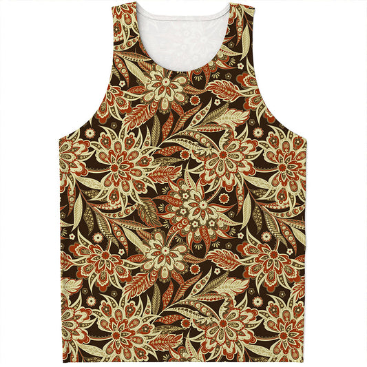Vintage Brown Bohemian Floral Print Men's Tank Top