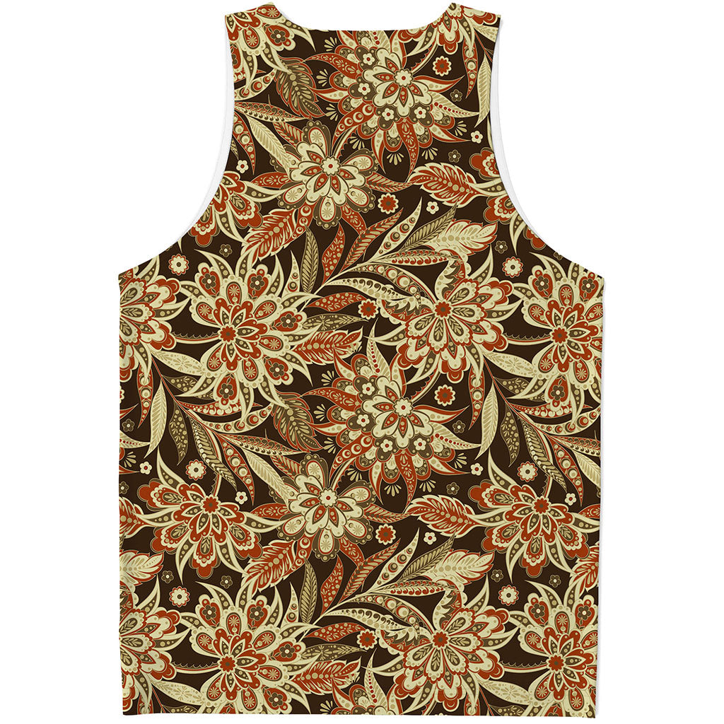 Vintage Brown Bohemian Floral Print Men's Tank Top