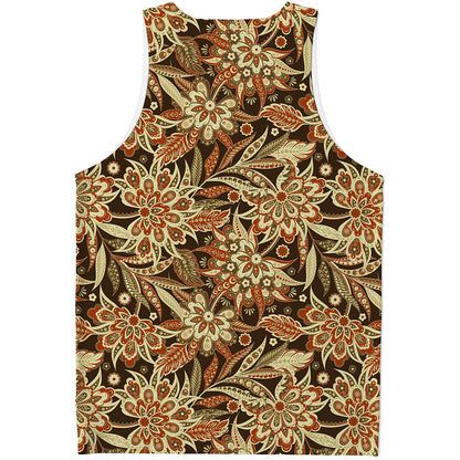 Vintage Brown Bohemian Floral Print Men's Tank Top