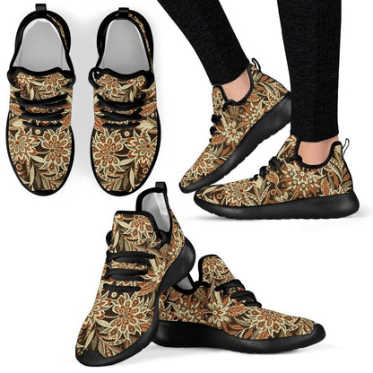 Vintage Brown Bohemian Floral Print Mesh Knit Shoes GearFrost