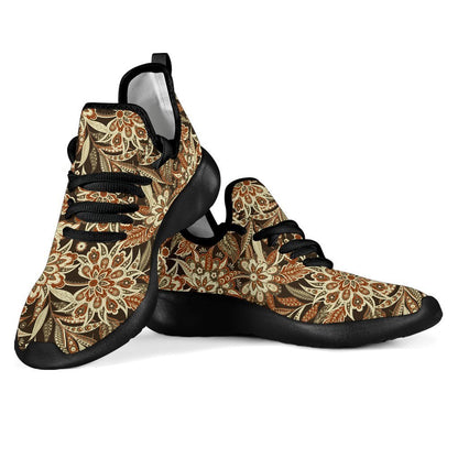 Vintage Brown Bohemian Floral Print Mesh Knit Shoes GearFrost