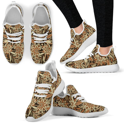 Vintage Brown Bohemian Floral Print Mesh Knit Shoes GearFrost
