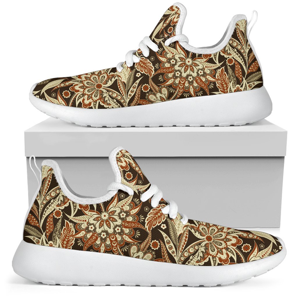 Vintage Brown Bohemian Floral Print Mesh Knit Shoes GearFrost