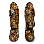 Vintage Brown Bohemian Floral Print Muay Thai Shin Guard