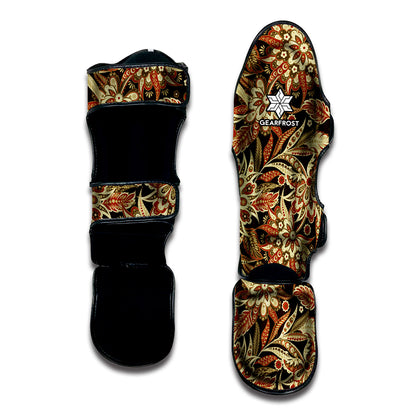 Vintage Brown Bohemian Floral Print Muay Thai Shin Guard