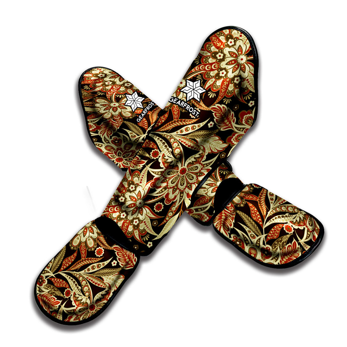 Vintage Brown Bohemian Floral Print Muay Thai Shin Guard
