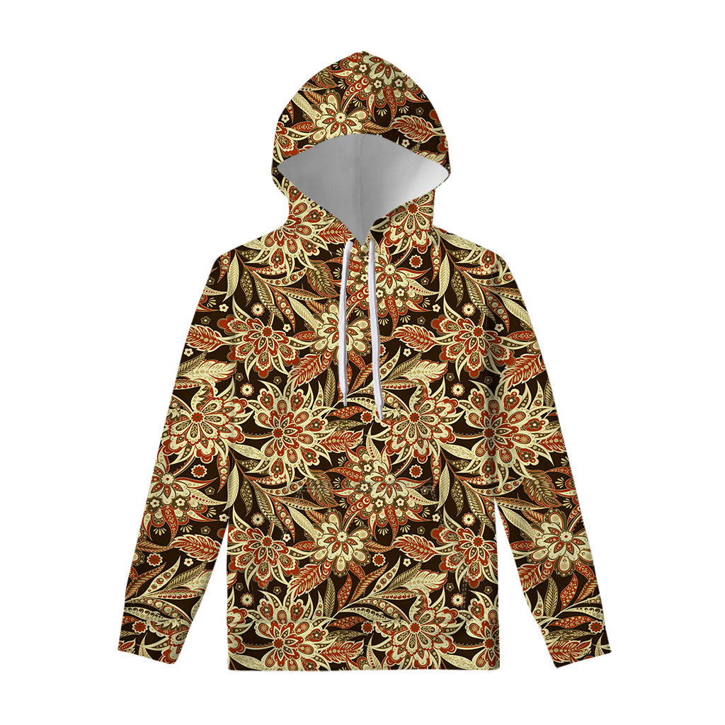 Vintage Brown Bohemian Floral Print Pullover Hoodie
