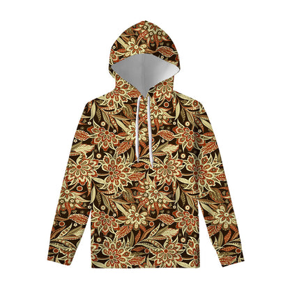 Vintage Brown Bohemian Floral Print Pullover Hoodie