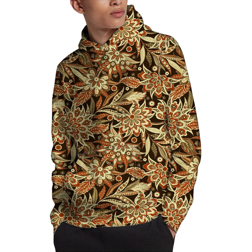 Vintage Brown Bohemian Floral Print Pullover Hoodie