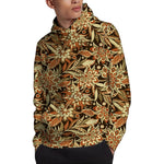 Vintage Brown Bohemian Floral Print Pullover Hoodie
