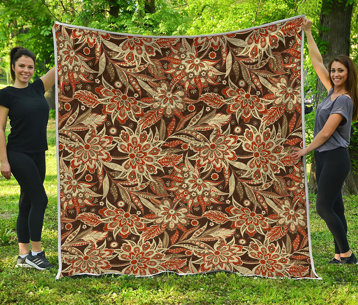 Vintage Brown Bohemian Floral Print Quilt