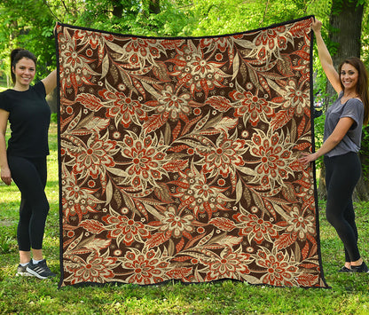 Vintage Brown Bohemian Floral Print Quilt