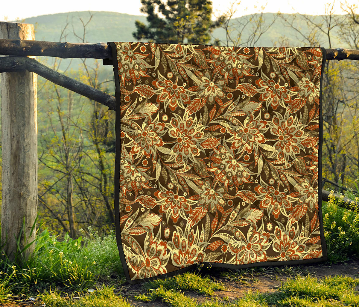 Vintage Brown Bohemian Floral Print Quilt