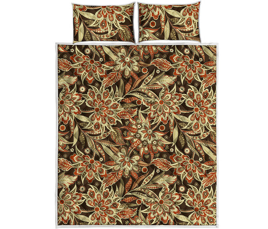 Vintage Brown Bohemian Floral Print Quilt Bed Set