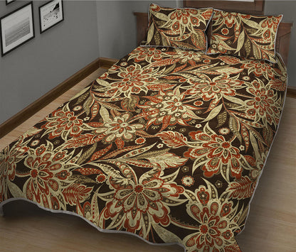 Vintage Brown Bohemian Floral Print Quilt Bed Set