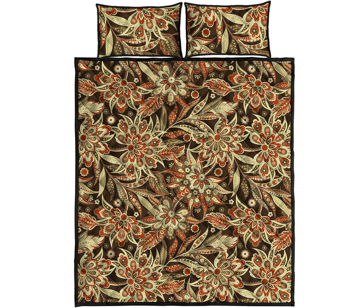 Vintage Brown Bohemian Floral Print Quilt Bed Set