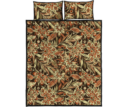 Vintage Brown Bohemian Floral Print Quilt Bed Set