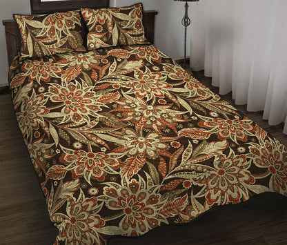 Vintage Brown Bohemian Floral Print Quilt Bed Set