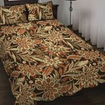 Vintage Brown Bohemian Floral Print Quilt Bed Set