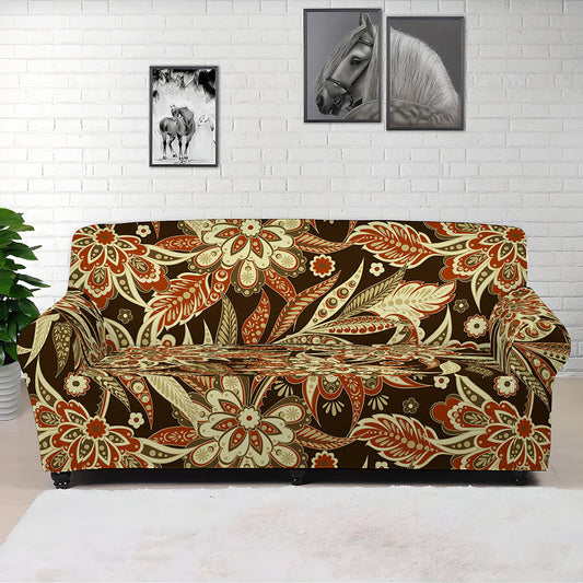 Vintage Brown Bohemian Floral Print Sofa Cover