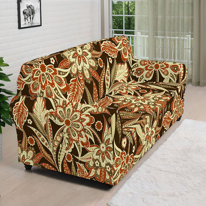 Vintage Brown Bohemian Floral Print Sofa Cover