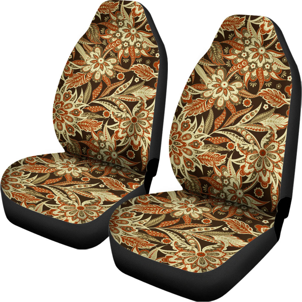 Vintage Brown Bohemian Floral Print Universal Fit Car Seat Covers