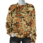 Vintage Brown Bohemian Floral Print Women's Crewneck Sweatshirt GearFrost