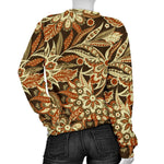 Vintage Brown Bohemian Floral Print Women's Crewneck Sweatshirt GearFrost