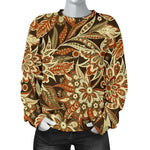 Vintage Brown Bohemian Floral Print Women's Crewneck Sweatshirt GearFrost