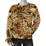 Vintage Brown Bohemian Floral Print Women's Crewneck Sweatshirt GearFrost