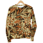 Vintage Brown Bohemian Floral Print Women's Crewneck Sweatshirt GearFrost