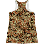 Vintage Brown Bohemian Floral Print Women's Racerback Tank Top