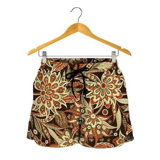 Vintage Brown Bohemian Floral Print Women's Shorts