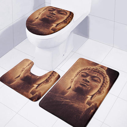 Vintage Buddha Statue Print 3 Piece Bath Mat Set