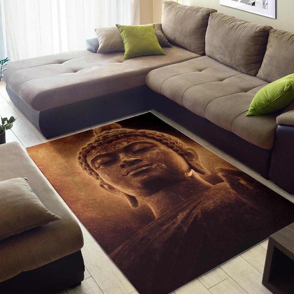 Vintage Buddha Statue Print Area Rug GearFrost