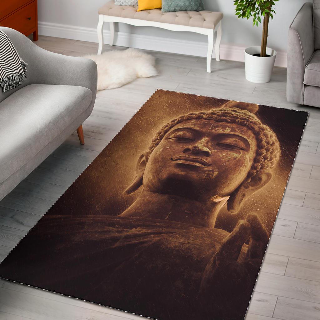 Vintage Buddha Statue Print Area Rug GearFrost