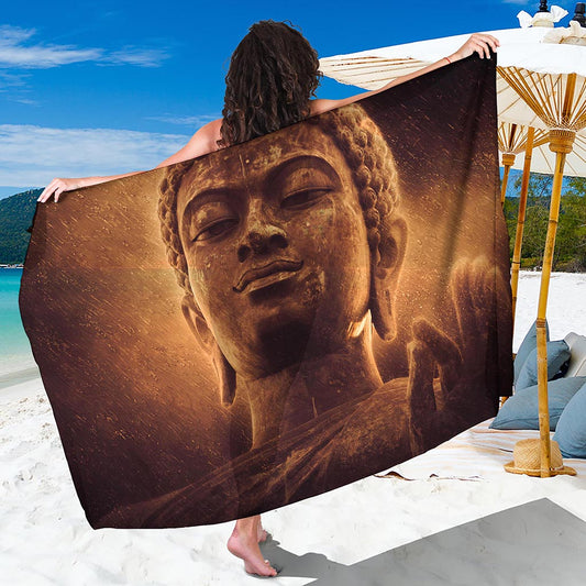 Vintage Buddha Statue Print Beach Sarong Wrap