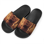 Vintage Buddha Statue Print Black Slide Sandals