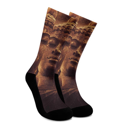 Vintage Buddha Statue Print Crew Socks