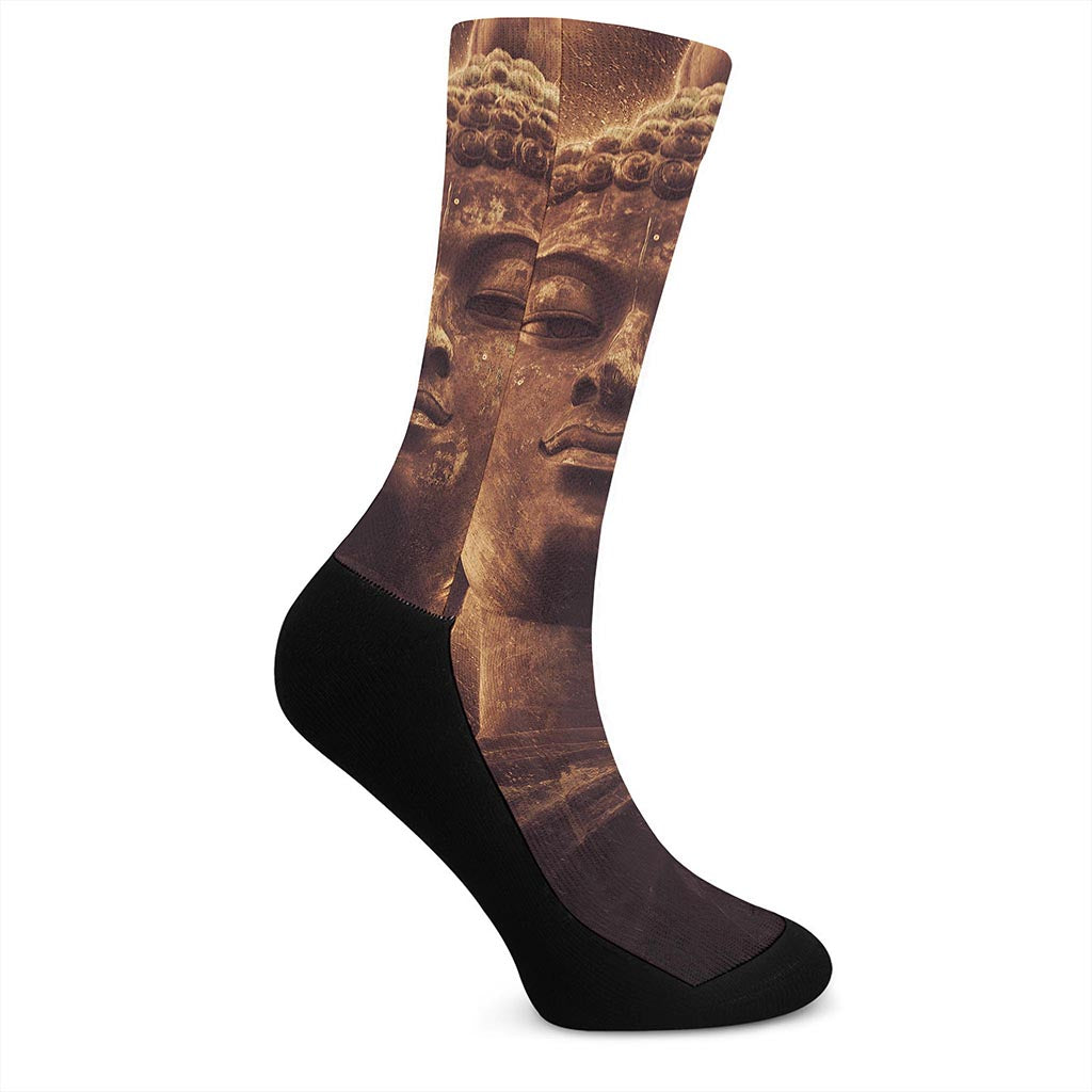 Vintage Buddha Statue Print Crew Socks