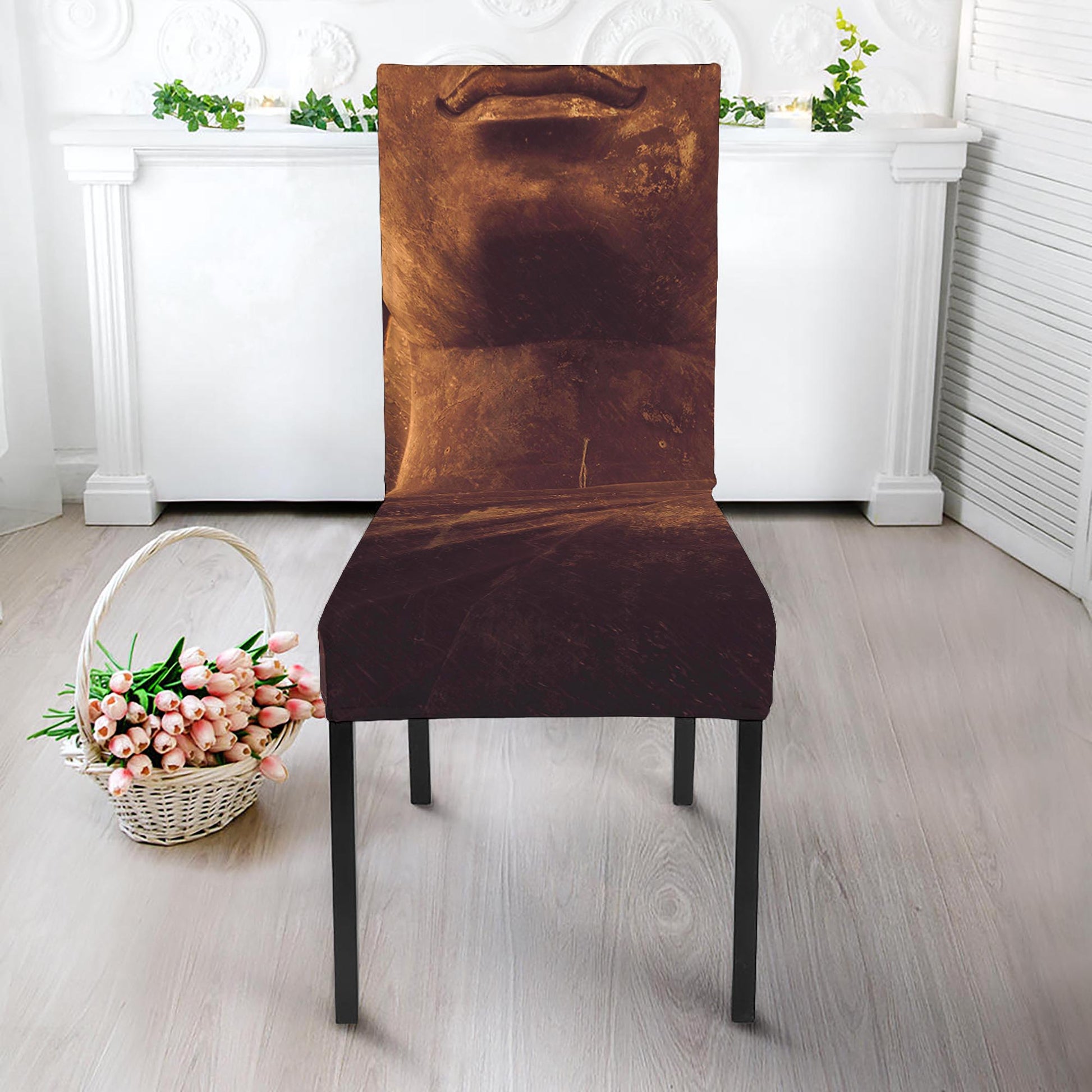 Vintage Buddha Statue Print Dining Chair Slipcover