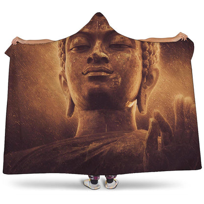 Vintage Buddha Statue Print Hooded Blanket