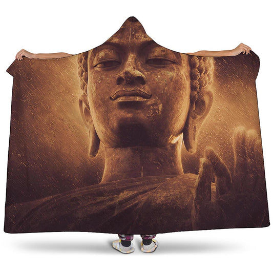 Vintage Buddha Statue Print Hooded Blanket