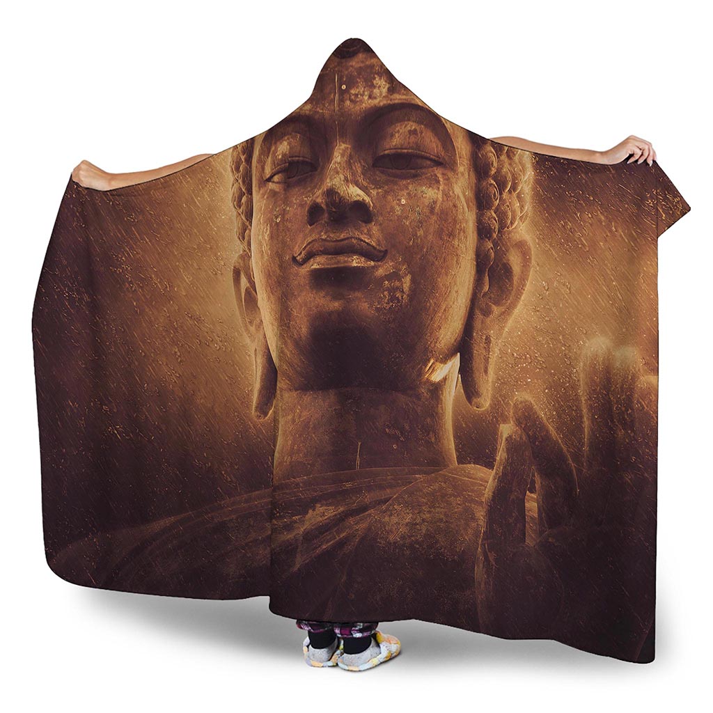 Vintage Buddha Statue Print Hooded Blanket