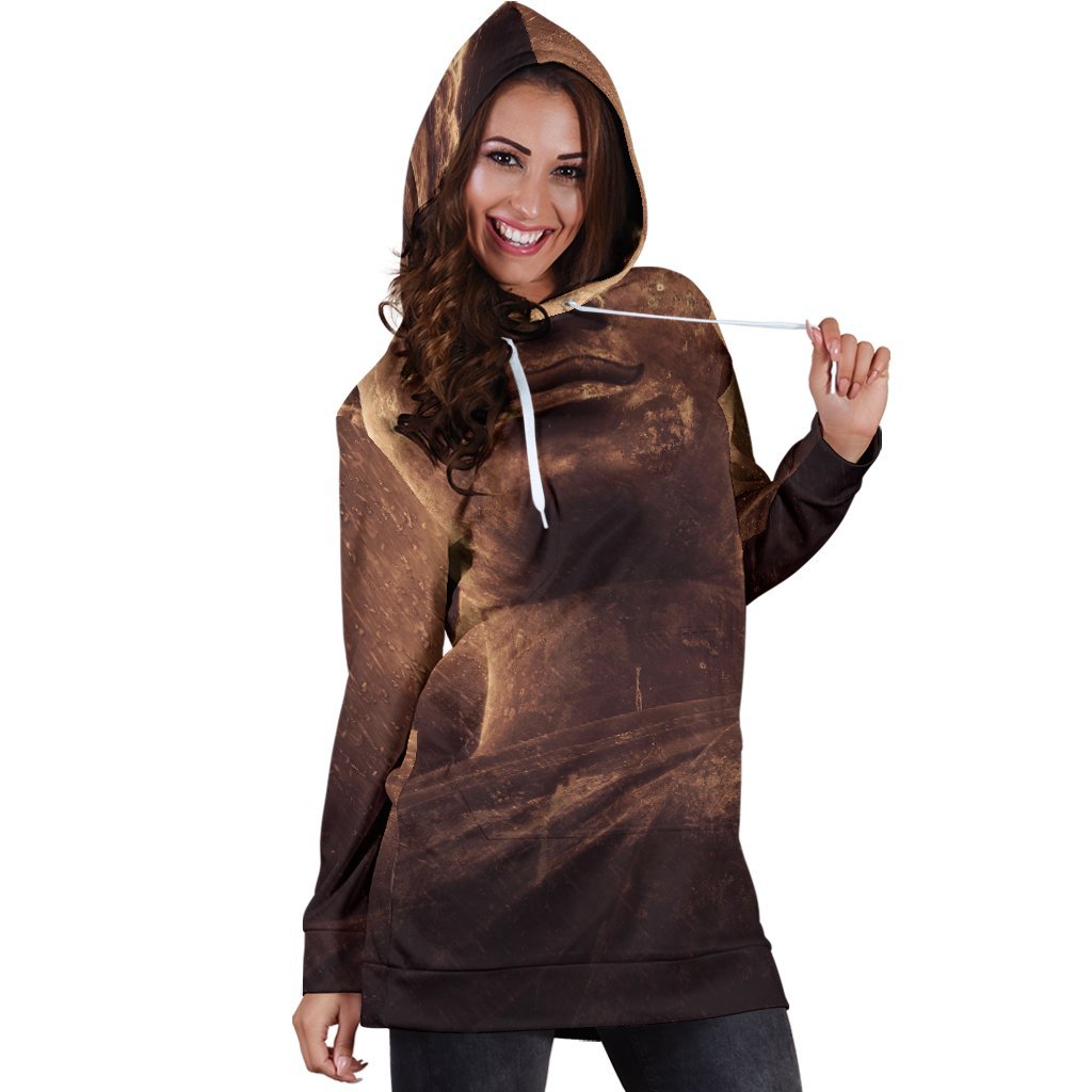 Vintage Buddha Statue Print Hoodie Dress GearFrost