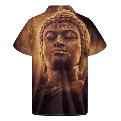 Vintage Buddha Statue Print Men's Short Sleeve Shirt