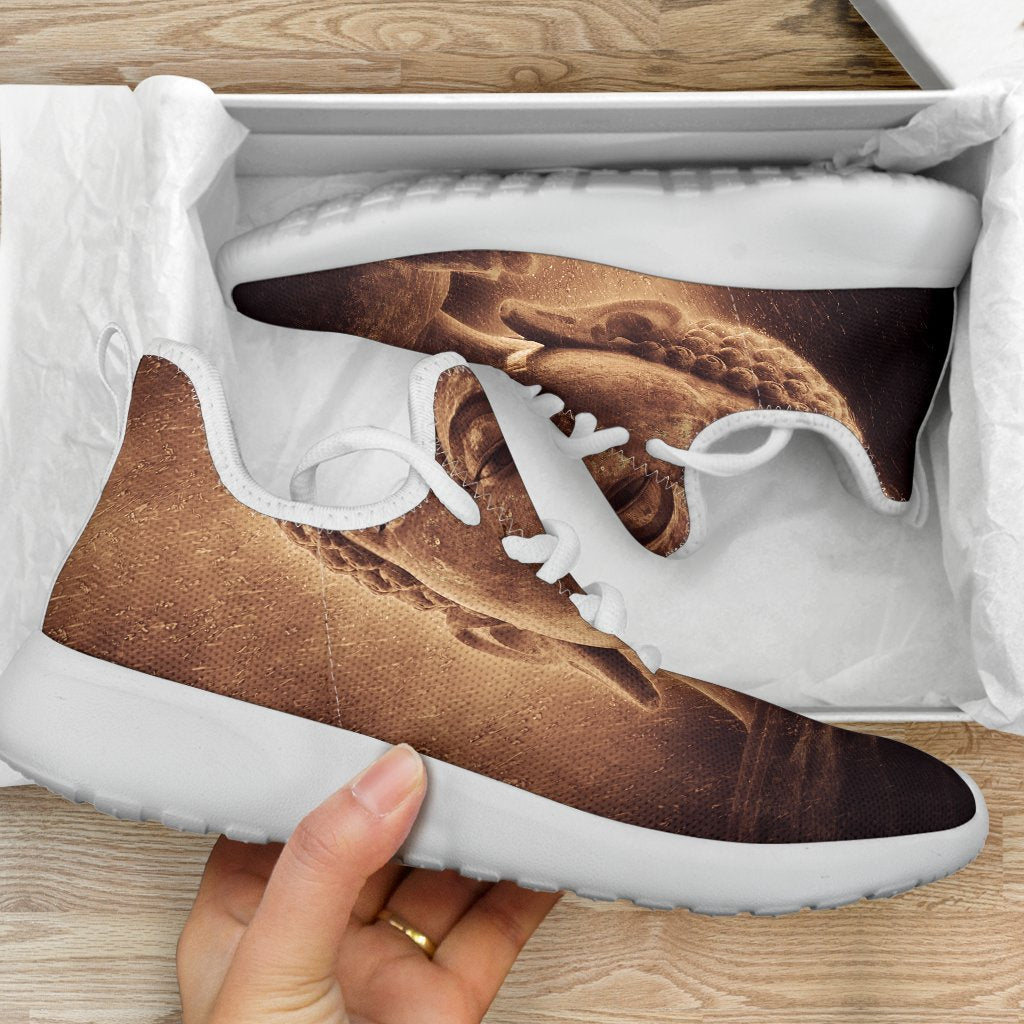 Vintage Buddha Statue Print Mesh Knit Shoes GearFrost