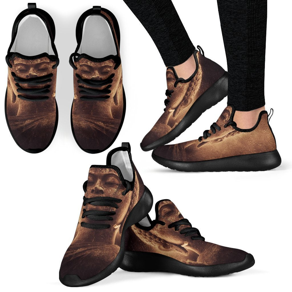 Vintage Buddha Statue Print Mesh Knit Shoes GearFrost