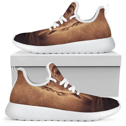 Vintage Buddha Statue Print Mesh Knit Shoes GearFrost